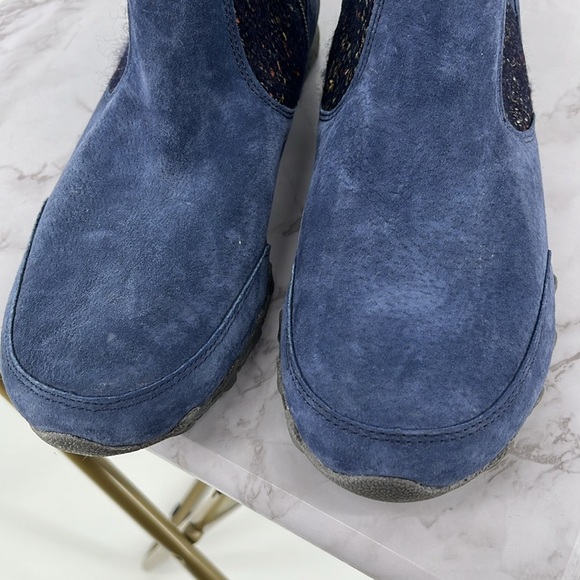 SKECHERS Bikers Lite Suede & Sweater Knit Ankle Boot Side Zipper Blue Sz 8 - Picture 6 of 9